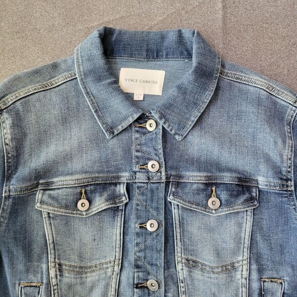 Vince Camuto M Blue Denim Trucker Jacket Raw Hem 801 - Picture 3 of 9